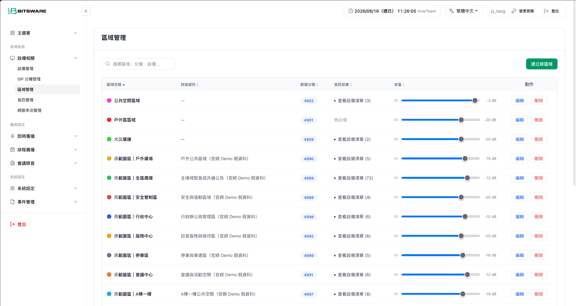 AudioCast HQ 區域與群組管理